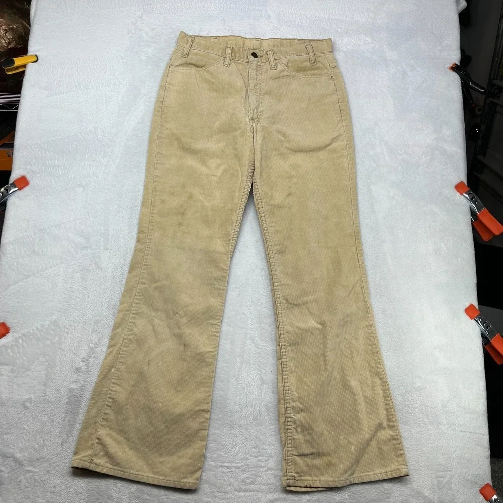 Vintage Men's Beige Corduroy‎ Bootcut Classic Pockets Bootcut Pants - 30X30.5